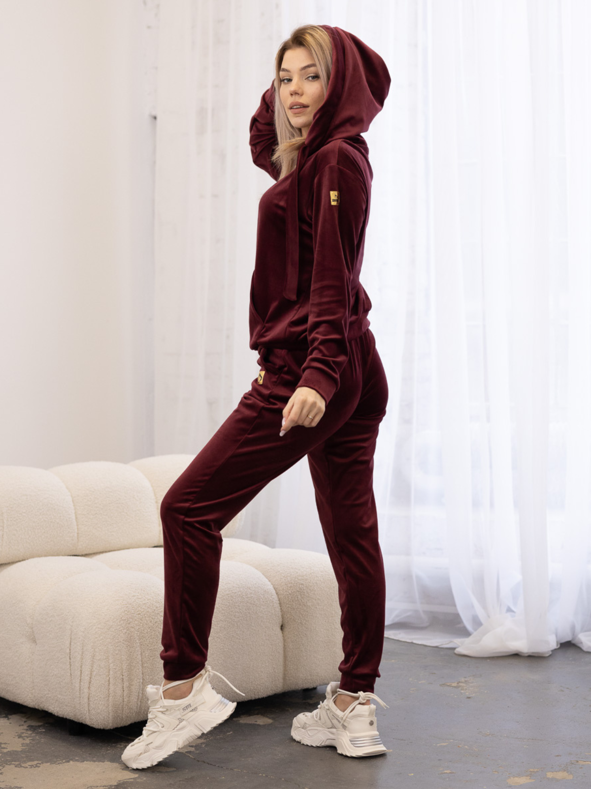 KOMPLET WELUROWY BURGUNDOWY DMF