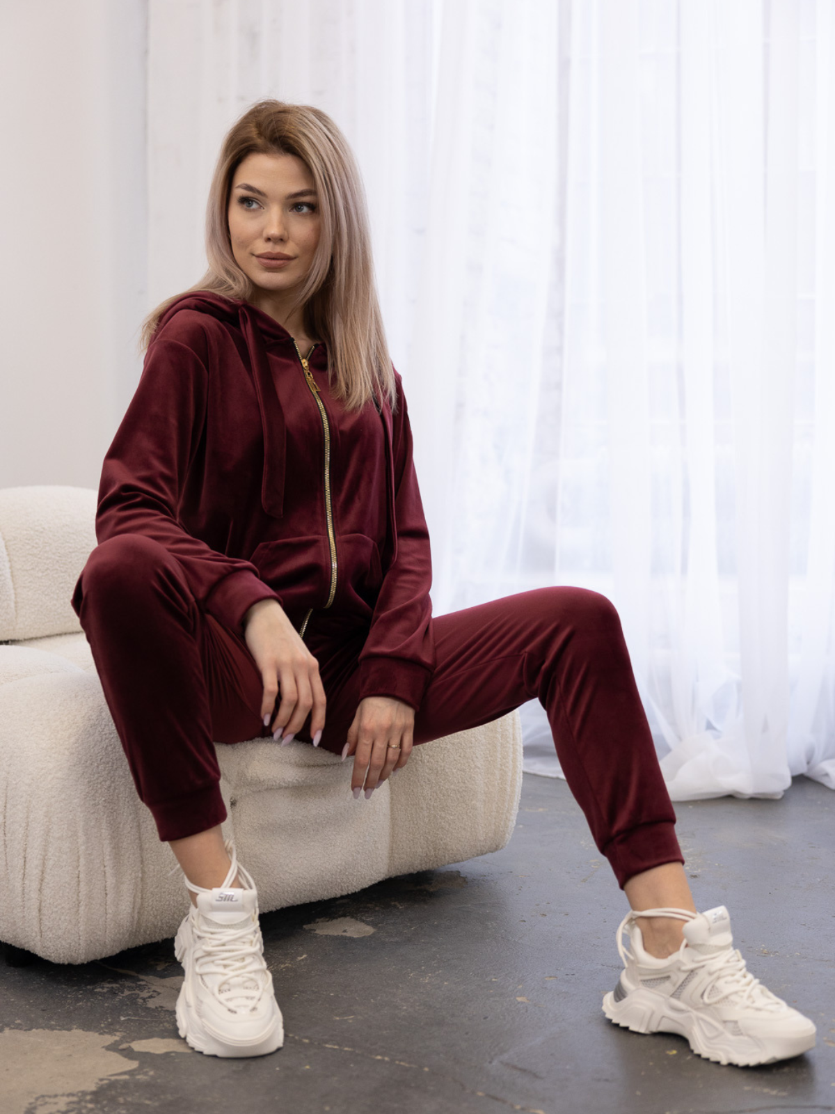 KOMPLET WELUROWY BURGUNDOWY DMF