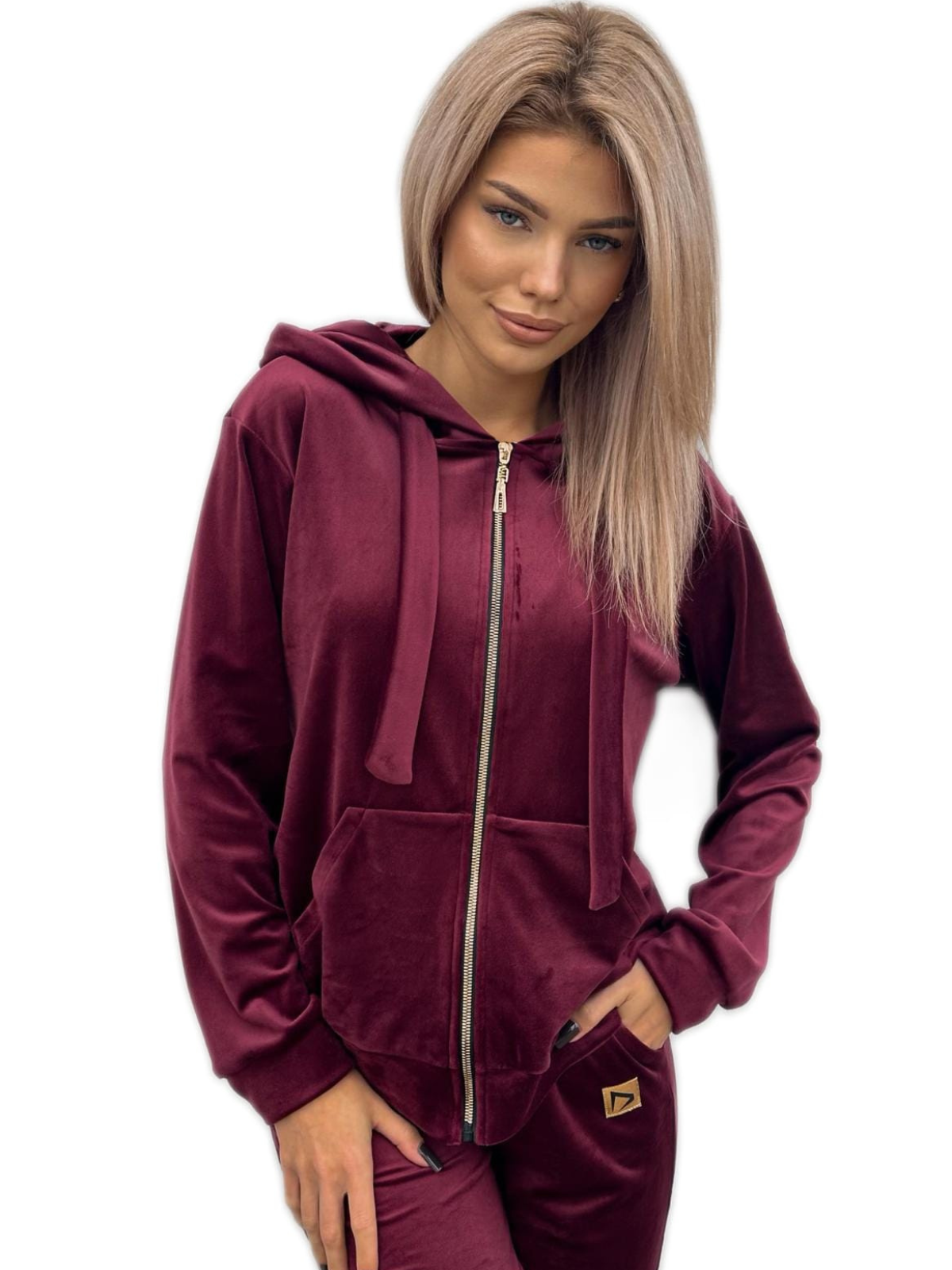 KOMPLET WELUROWY BURGUNDOWY DMF