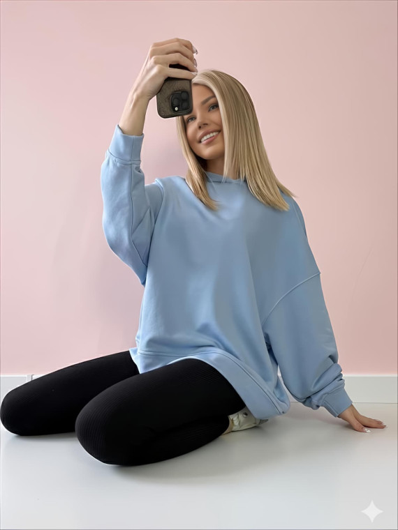 BLUZA OVERSIZE Z KAPTUREM BŁĘKITNA DMF