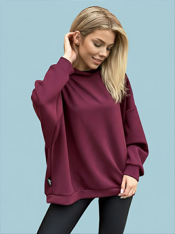 BLUZA OVERSIZE Z KAPTUREM BURGUNDOWA DMF