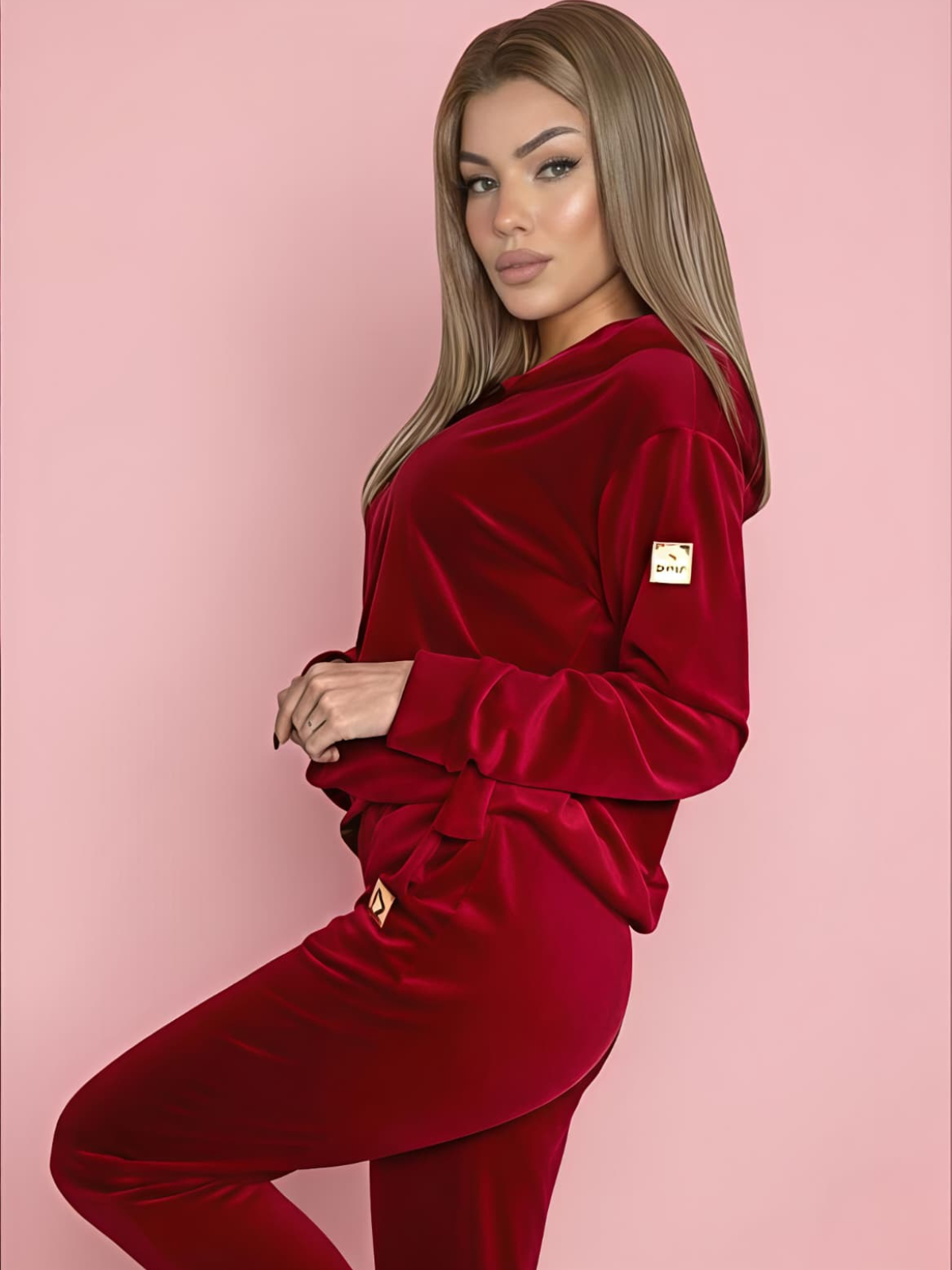 KOMPLET ROZPINANY WELUROWY CZERWONY DMF