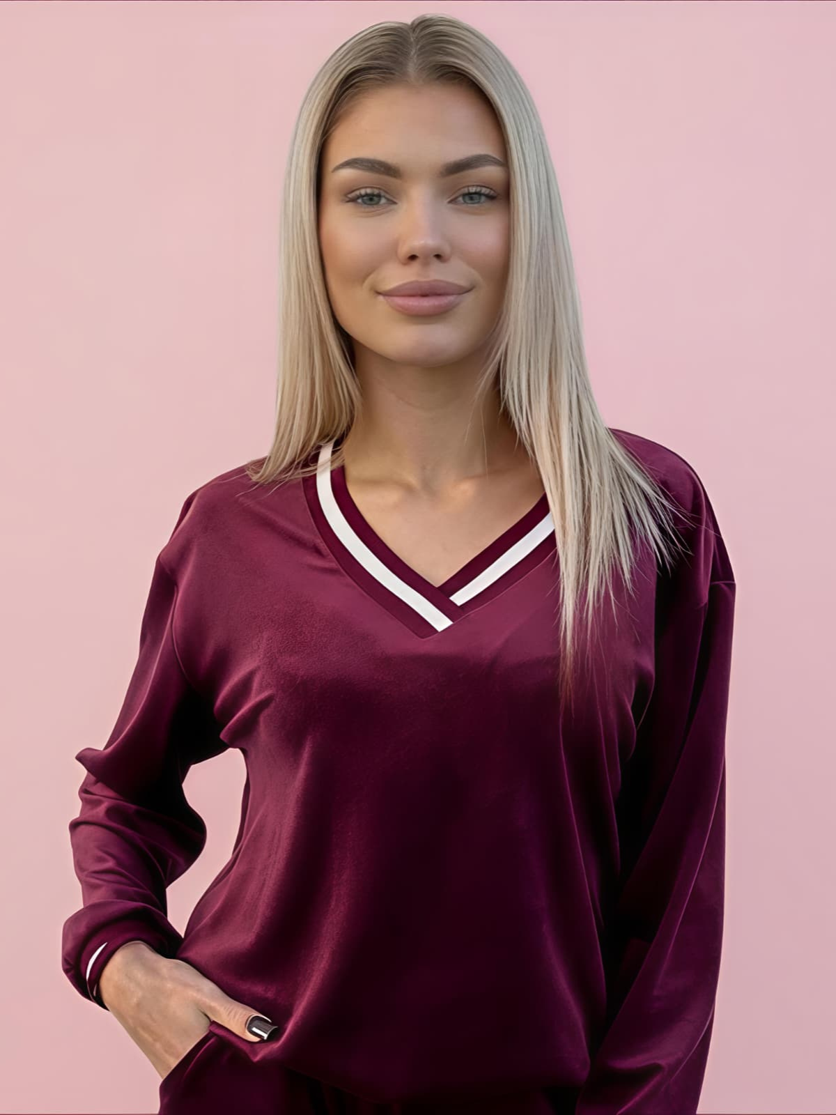 DRES WELUROWY BURGUNDOWY DUO