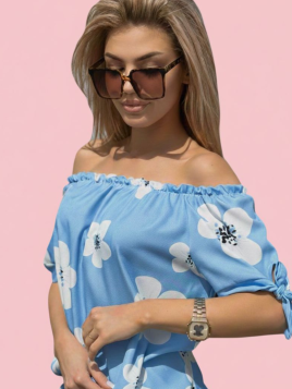 Bluzka hiszpanka Bunga kolorowa niebieska