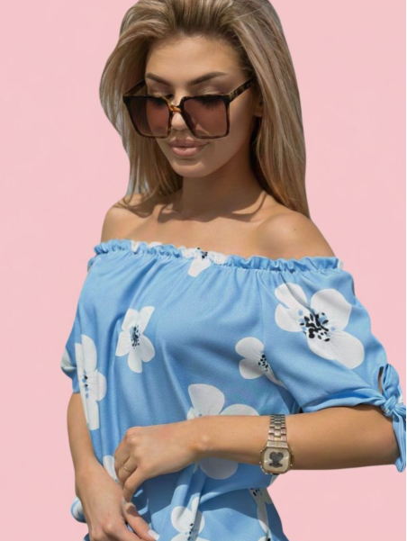 Bluzka hiszpanka Bunga kolorowa niebieska