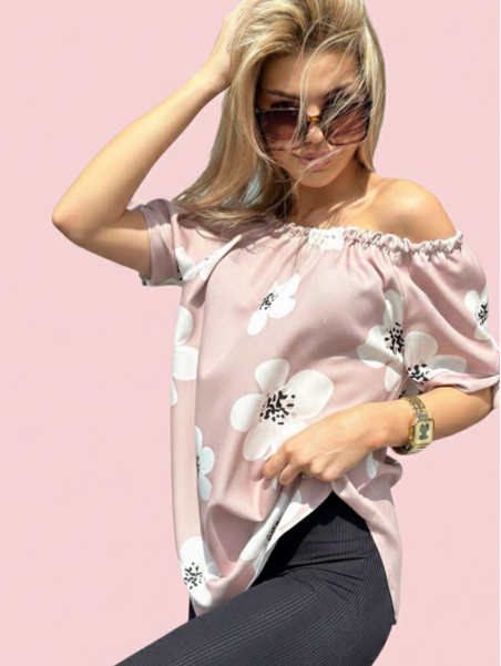 Bluzka hiszpanka Bunga kolorowa beżowa