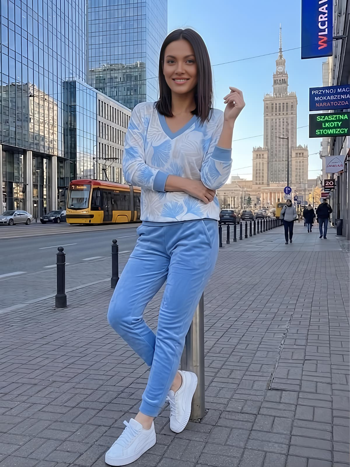 DRES WELUROWY BŁĘKITNY PRINT