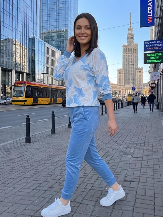 DRES WELUROWY BŁĘKITNY PRINT