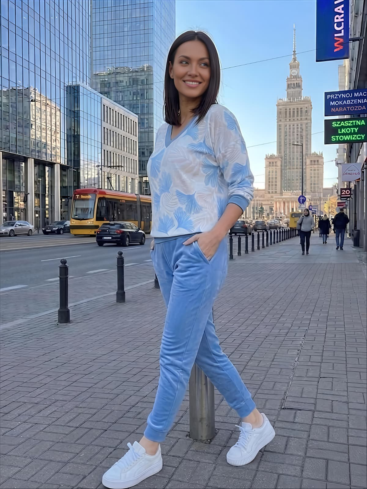 DRES WELUROWY BŁĘKITNY PRINT