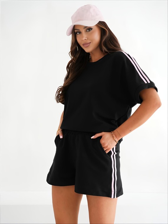 KOMPLET BAWEŁNIANY CZARNY STRIPE