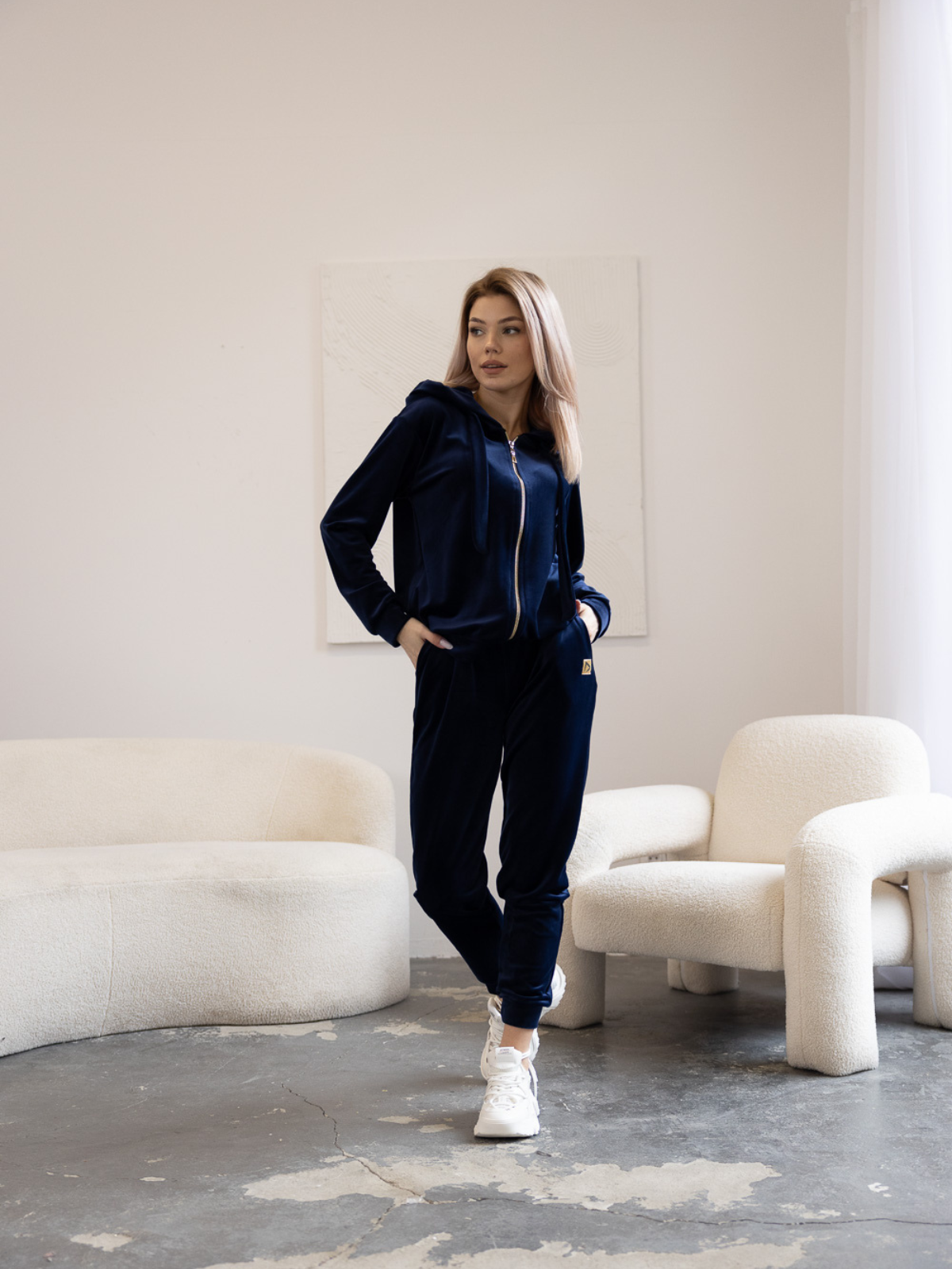 KOMPLET ROZPINANY WELUROWY GRANATOWY DMF